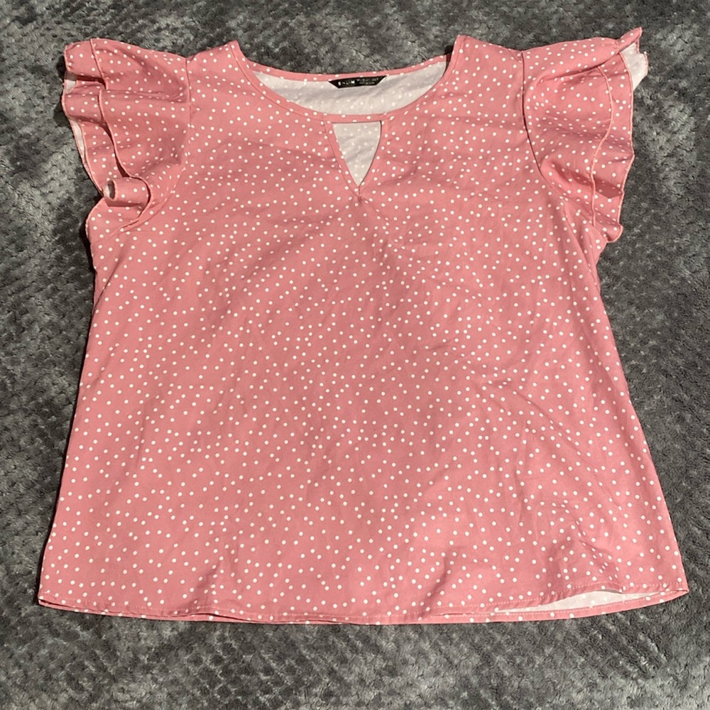 Pink polka-dot blouse